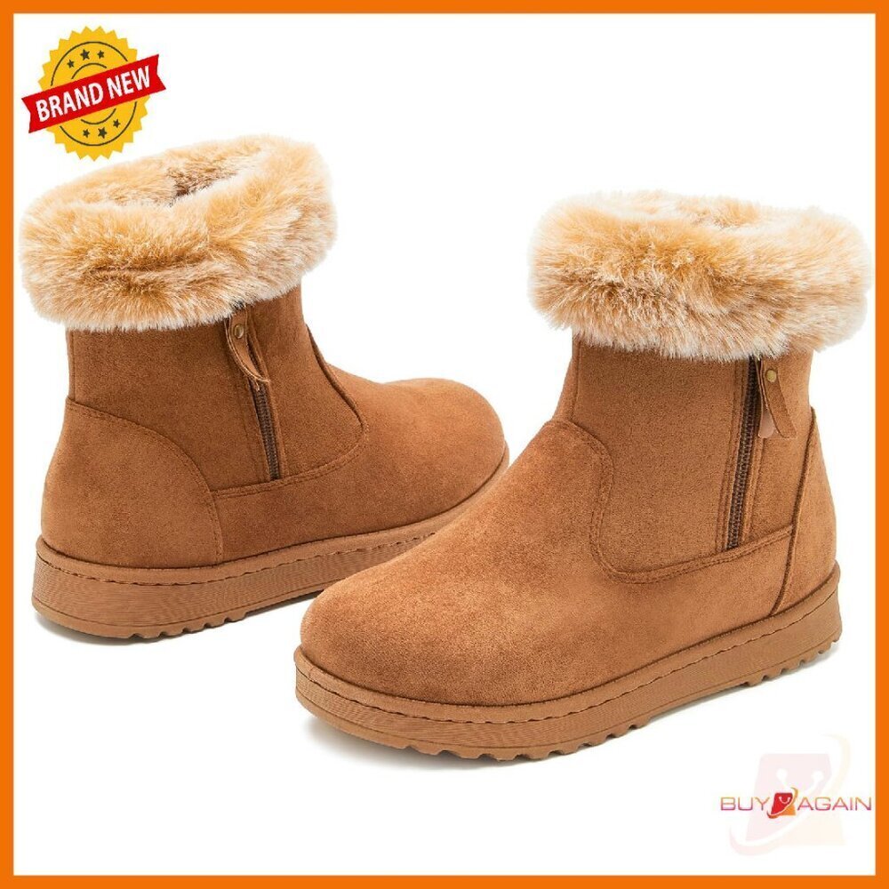 Women's Mid-Calf Winter Boots Fur-Lined Ankle Booties Non-Slip Snow